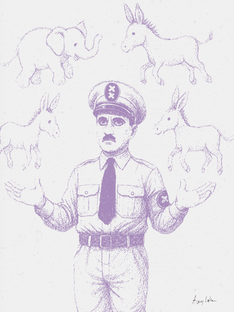 Charlie Chaplin transformed into a clown