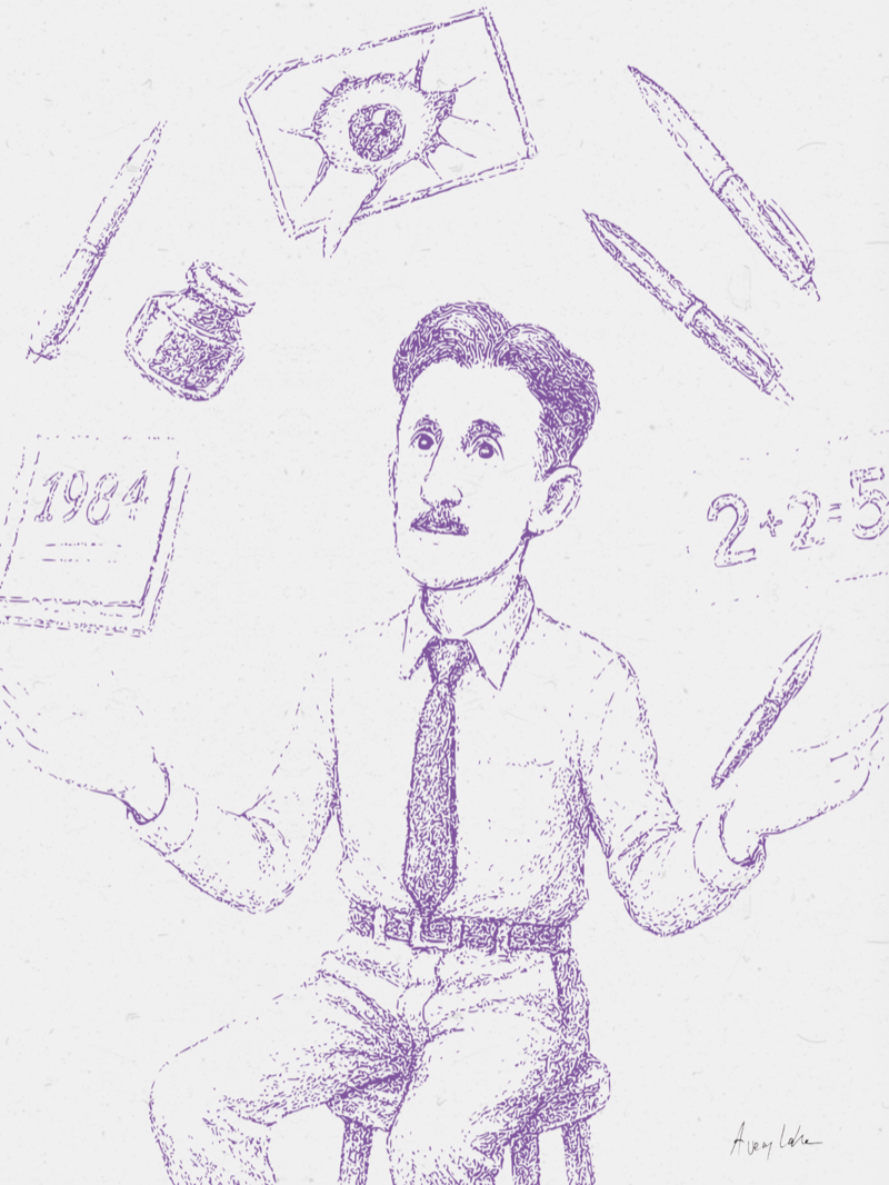 George Orwell transformed into a clown