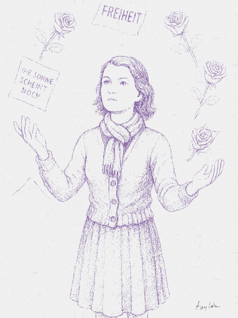 Sophie Scholl transformed into a clown